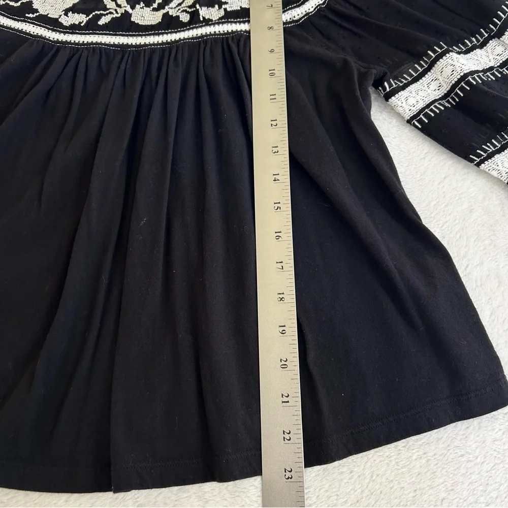 Maeve Anthropologie Women's Bouse Medium Petites Black Winona Lace Puff Sleeve
